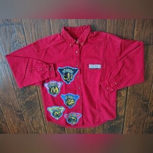 Custom 90s Power Rangers x Eddie Bauer Red button down long sleeve shirt Size M